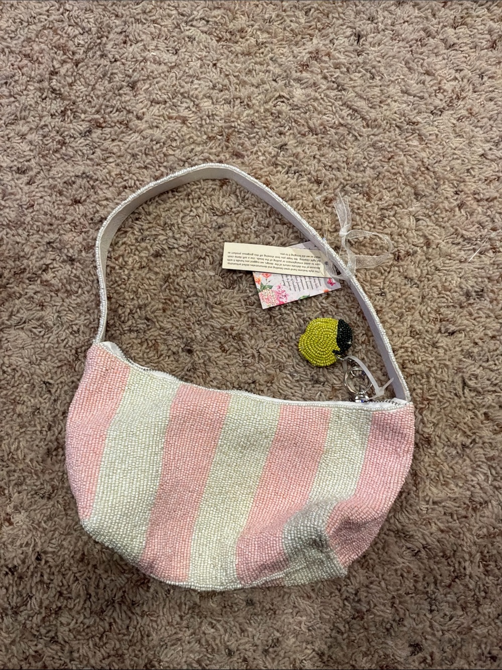 Pink & White Stripe Beaded Purse - Picture 2 of 3